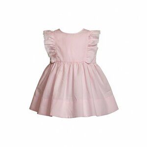 Vintage Peaches N’ Cream Size 5 Girls Dress Pink White Lace Flutter Sleeves